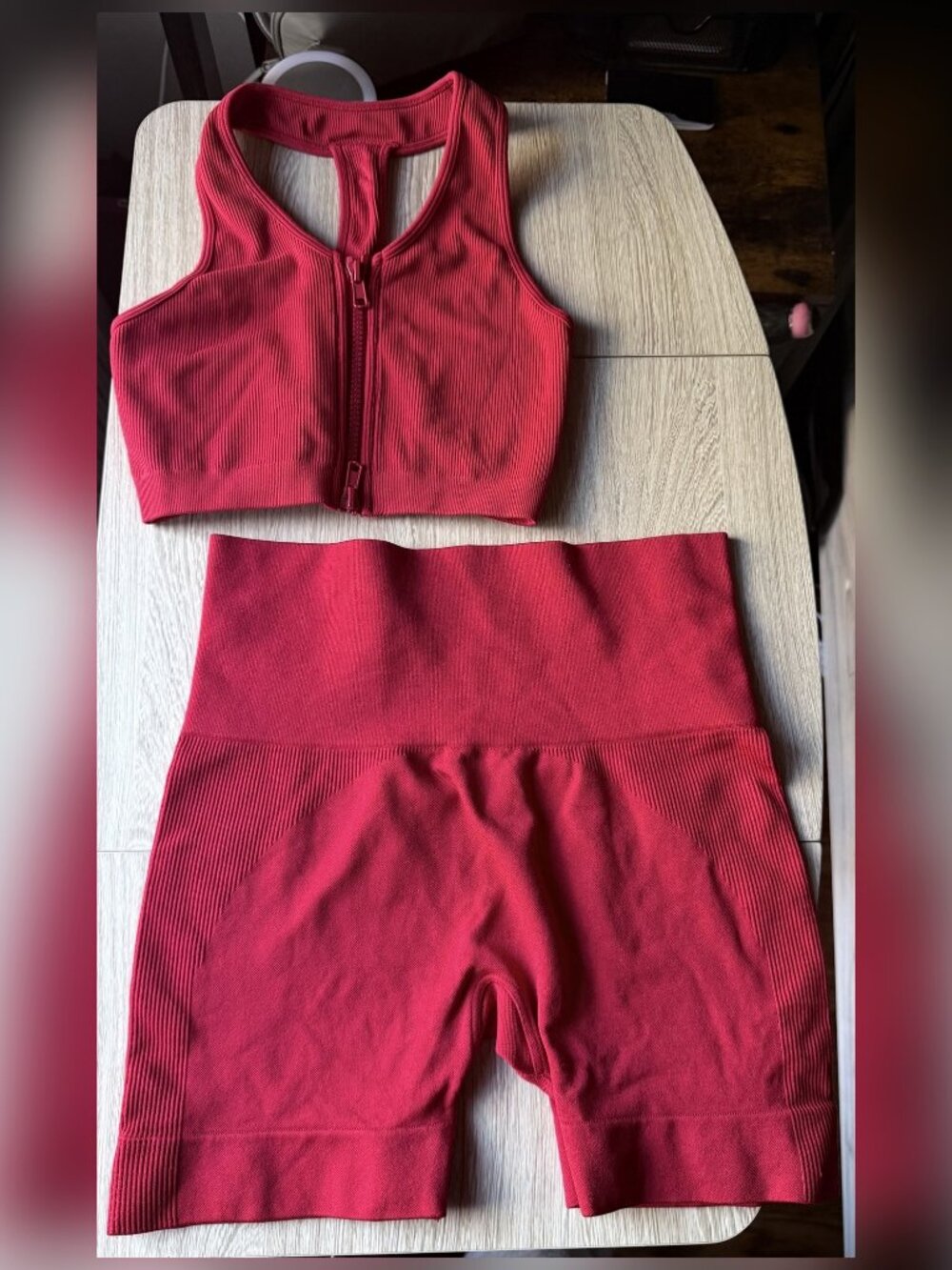 SET Active Sculptflex Ribbed Zip Bra & Bike Shorts Set - Heartthrob Red - Size S